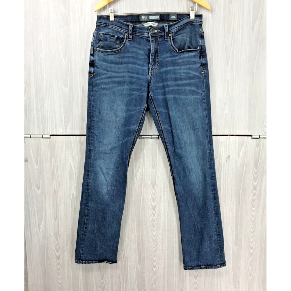 BKE Nolan Straight Leg Jeans Mens 32L Medium Wash Denim Stretch Blue Pants